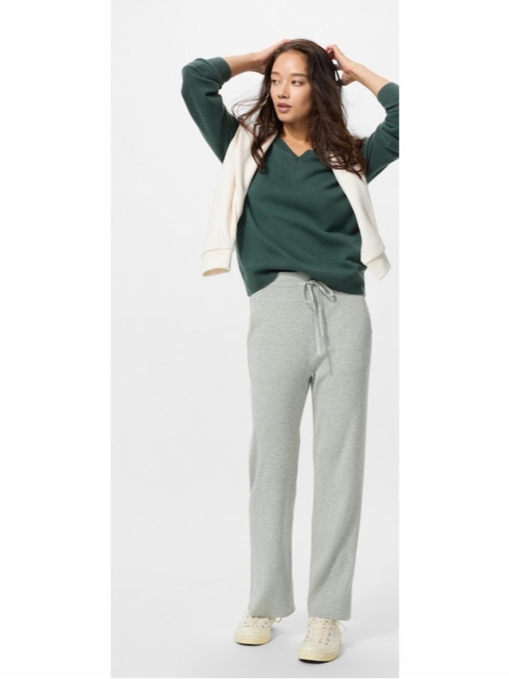 UNIQLO Washable Knit Rib Pants Pockets Drawstring 52 Green Sz S NWT